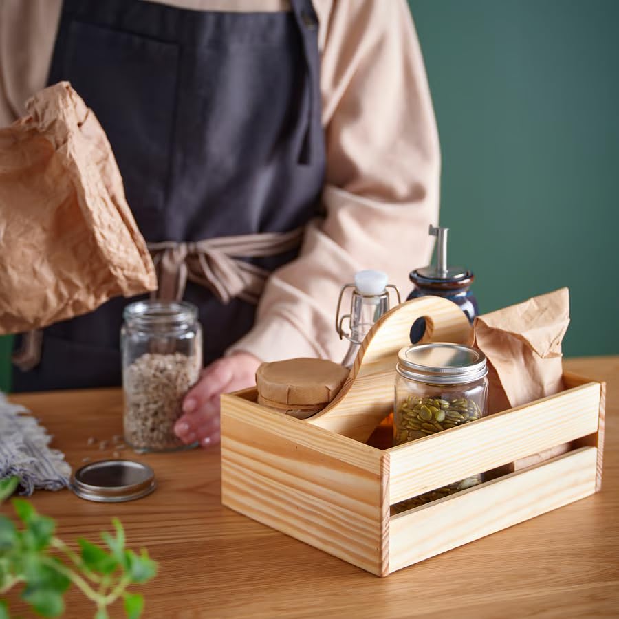 Portable Wooden Organizer Caddy 9.75 x 7 Inch, Kitchen Countertop Storage Rack for Spices, Bottles, Pantry & Bathroom Organization, Rustic Wood Storage Tray for Home Organization