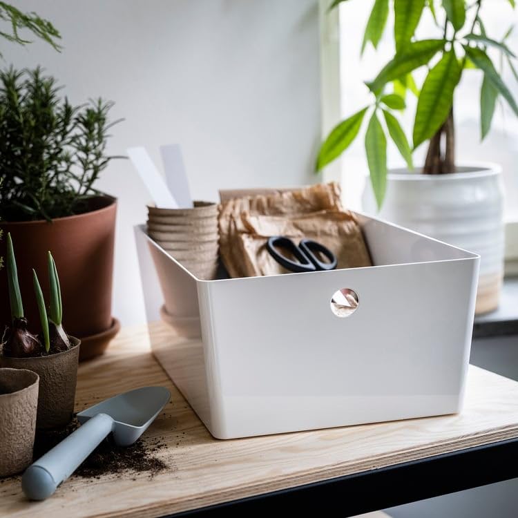 KUGGIS Storage Box White – 10 ¼x13 ¾x6 | Organizer for Papers, Magazines, Gadgets & Hobby Items | Fits BESTÅ Units | Durable Recycled Plastic