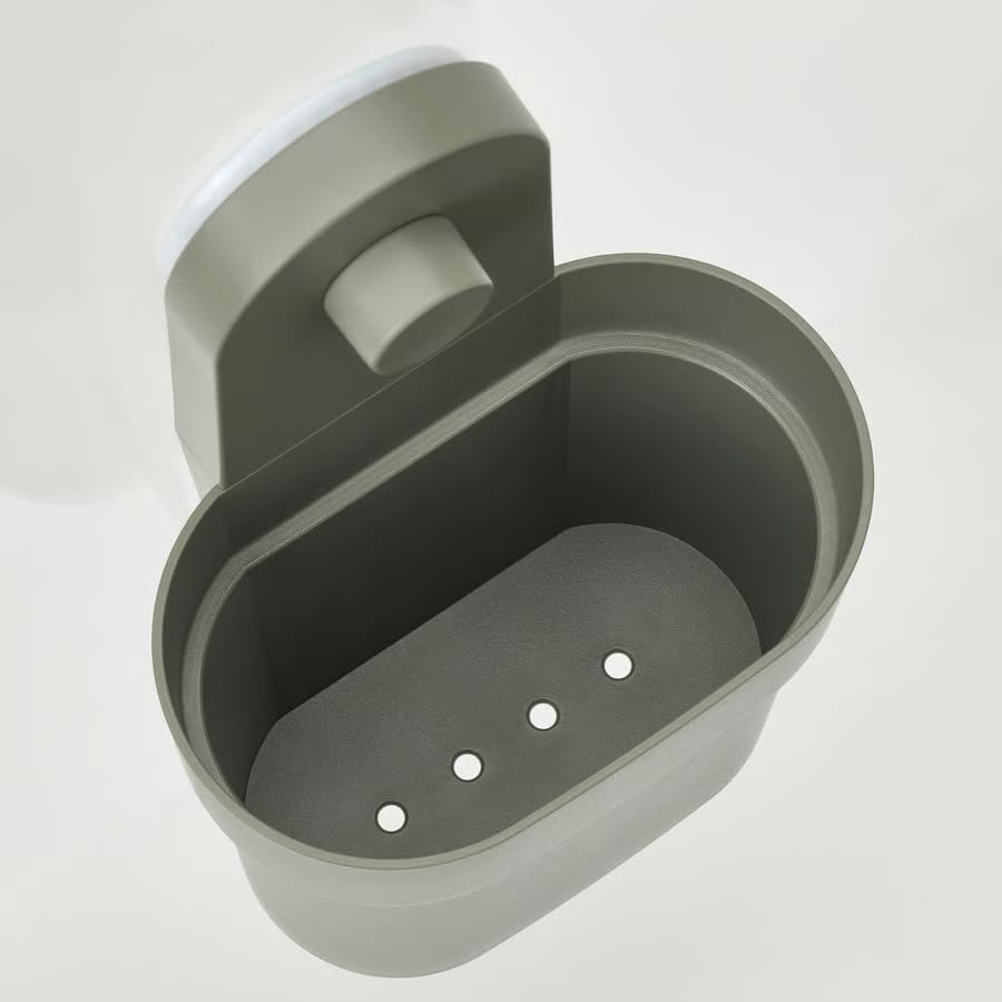 Wall Mounted Suction Cup Storage Container, Drill-Free Bathroom & Kitchen Organizer, Waterproof Adhesive Wall Caddy for Shower, Soap, Sponge & Accessories Holder, Gray Green
