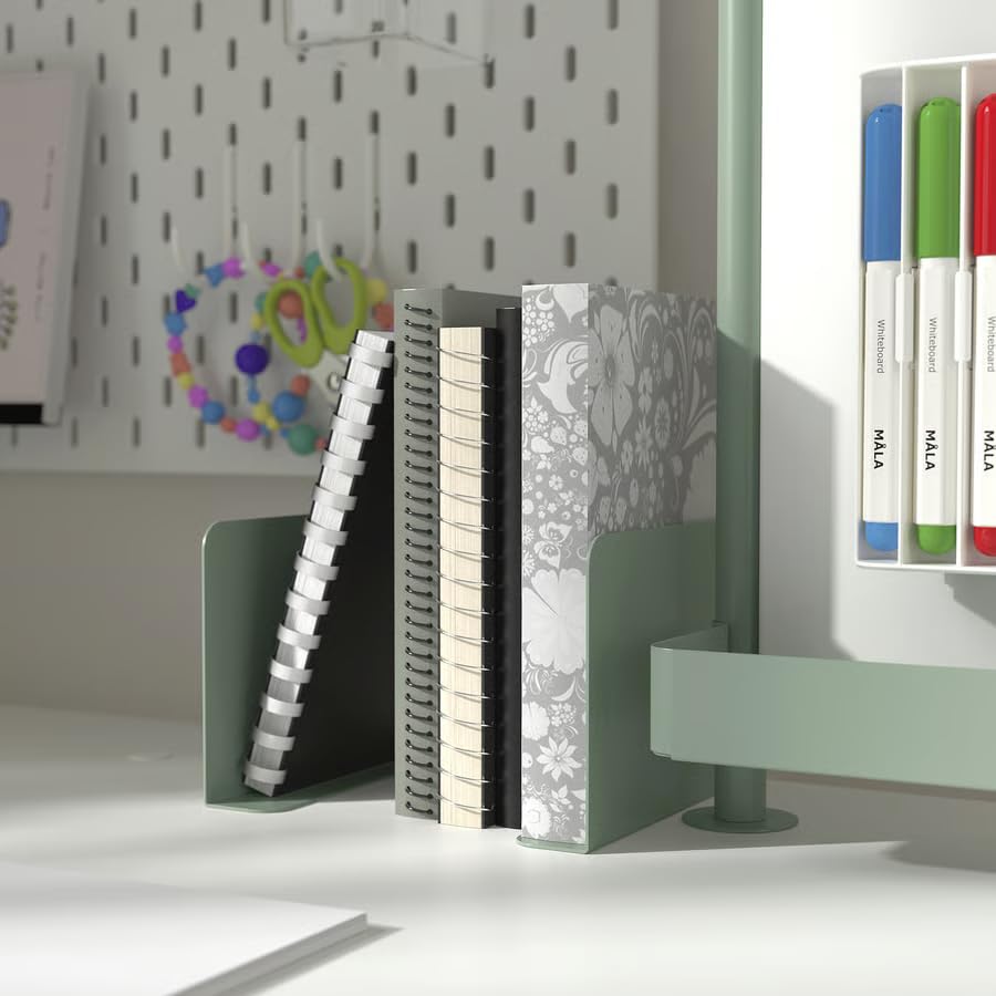 Bookends Set of 2, Light Gray Green Book Ends, Non-Slip Metal Bookends, Heavy Duty Book Holders for Shelves, Desk & Office, Decorative Book Ends for Books, Files & Magazines