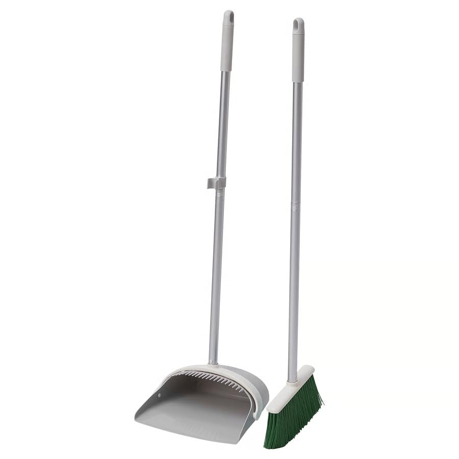 Dustpan and Broom Set with Long Handle – Upright Standing Broom and Dustpan Set for Home, Kitchen, Office Cleaning, Compact Storage Design