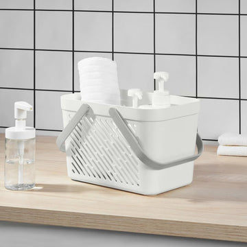 Plastic Storage Basket With Handles, Ventilated Organizer with Drain Holes, Durable Multipurpose Bathroom Organizer for Toiletries, Kitchen, Laundry