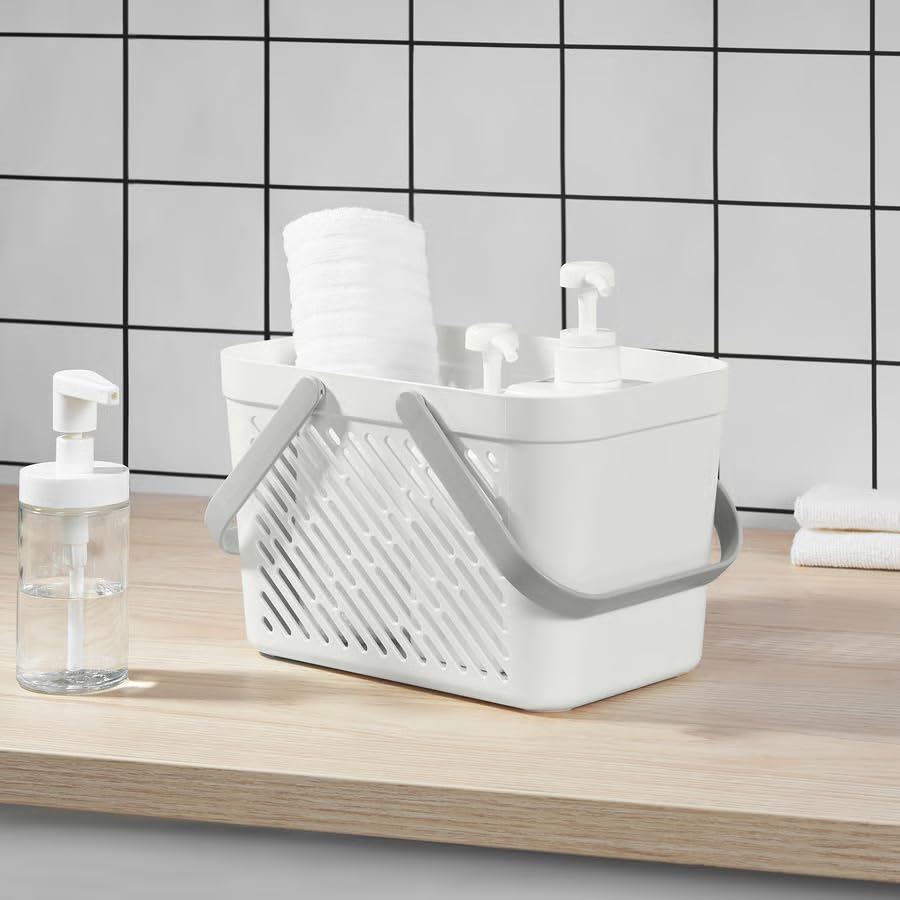 Plastic Storage Basket With Handles, Ventilated Organizer with Drain Holes, Durable Multipurpose Bathroom Organizer for Toiletries, Kitchen, Laundry