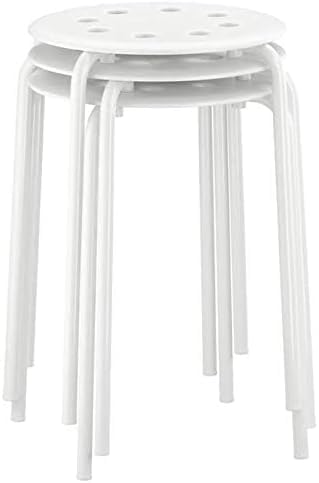 White Steel Stool with Epoxy Powder Coating, Stackable Metal Seat Stool, Compact Space-Saving Design, 220 lb Weight Capacity