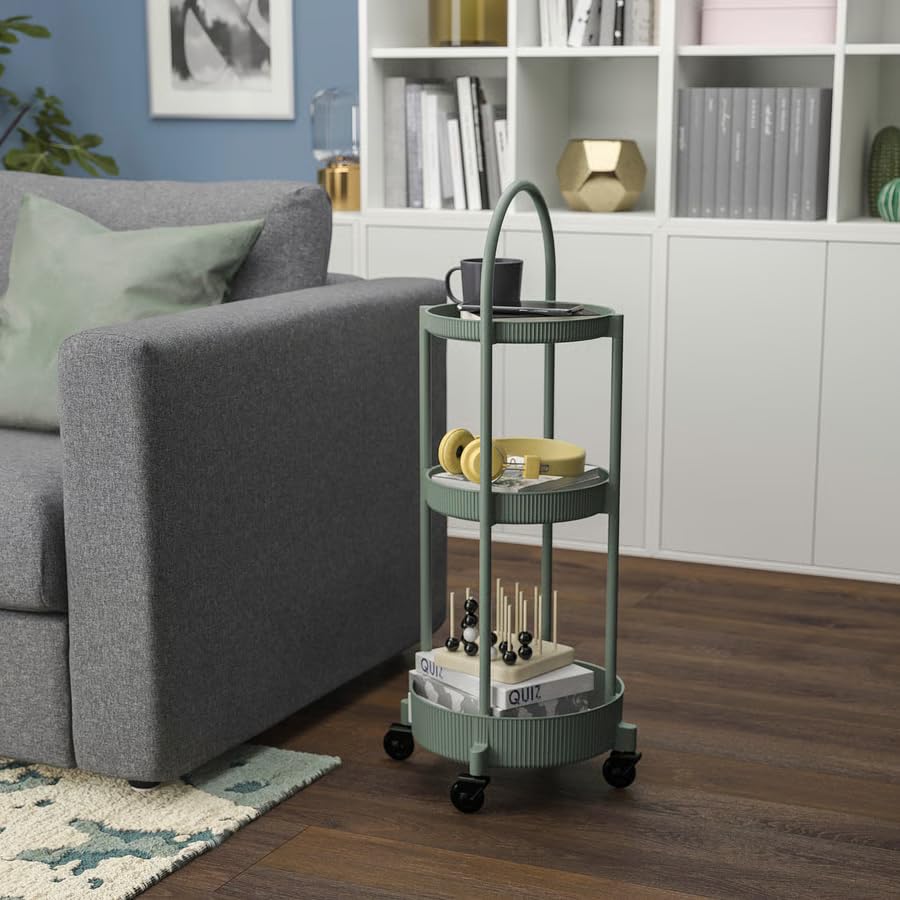 3 Tier Rolling Utility Cart with Wheels –Storage Organizer Trolley for Kitchen, Bathroom, Office & Living Room, Gray Green