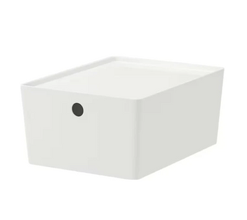 KUGGIS Storage Box with Lid – White, 10 ¼x13 ¾x6 – Stackable Plastic Organizer for Home, Office, Closet, or Shelf Storage Basket Reusable Container