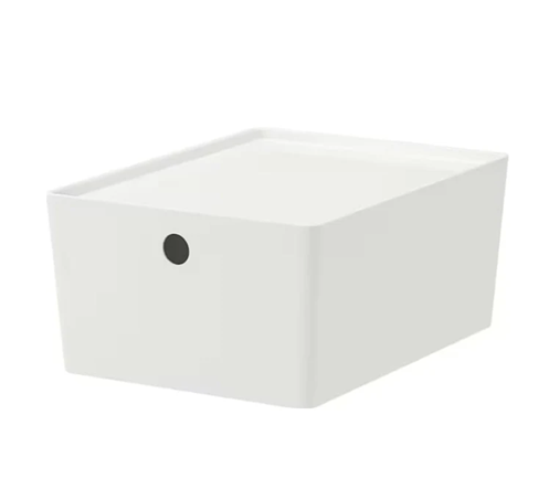 KUGGIS Storage Box with Lid – White, 10 ¼x13 ¾x6 – Stackable Plastic Organizer for Home, Office, Closet, or Shelf Storage Basket Reusable Container