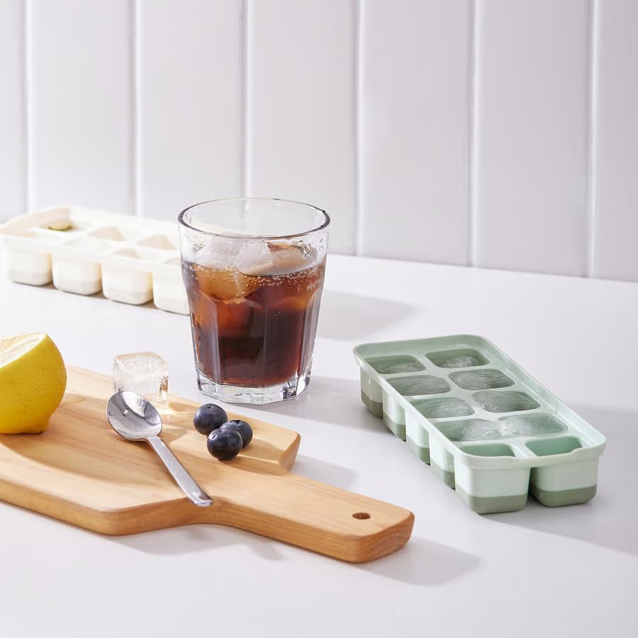 Ice Cube Tray with Lid Set of 2 – Stackable Silicone Ice Cube Maker Mold for Freezer, Spill Proof Ice Tray for Drinks, Whiskey & Cocktails