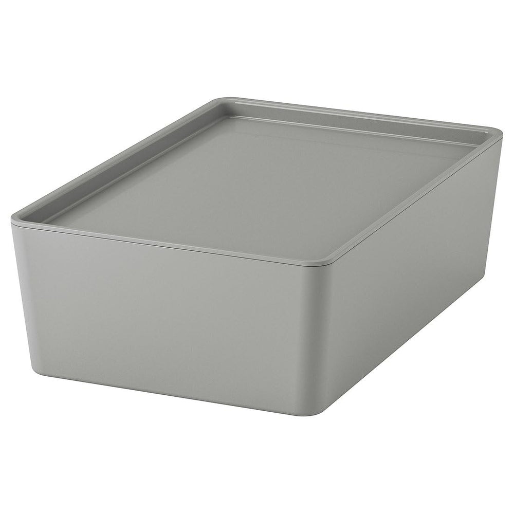 KUGGIS Storage Box with Lid – Light Gray Plastic Organizer 7x10 ¼x3 ¼ – Stackable Container for Home & Office