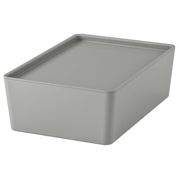 KUGGIS Storage Box with Lid – Light Gray Plastic Organizer 7x10 ¼x3 ¼ – Stackable Container for Home & Office
