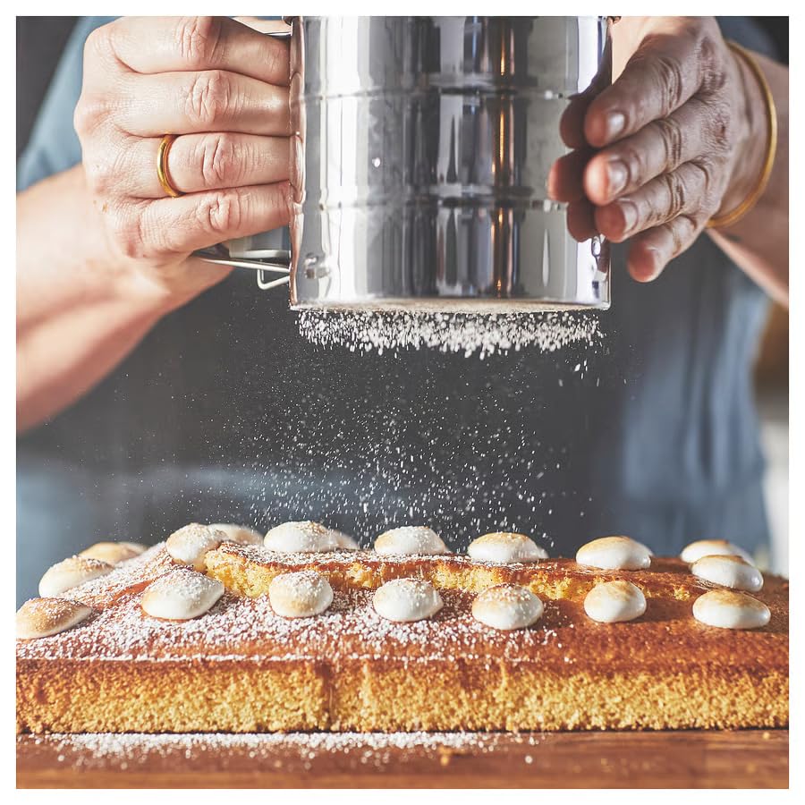 Stainless Steel Flour Sifter Cup – Manual Hand Crank Fine Mesh Flour Sieve for Baking, Powdered Sugar & Cocoa Sifter, Baking Tool for Cakes, Bread, Pancakes & Pastry Making
