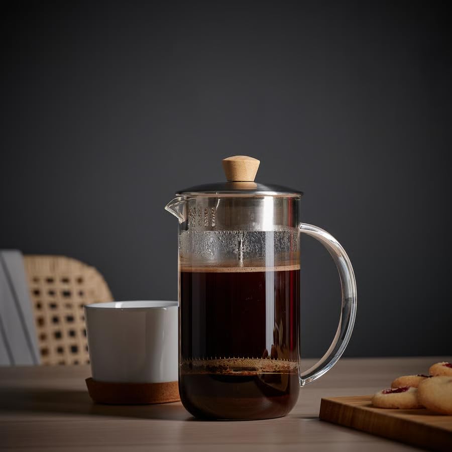 French Press Coffee Maker 34 oz – Glass Coffee Press with Stainless Steel Filter, Heat Resistant Borosilicate Coffee Maker for Ground Coffee,Style Coffee Brewer, Clear Coffee Plunger