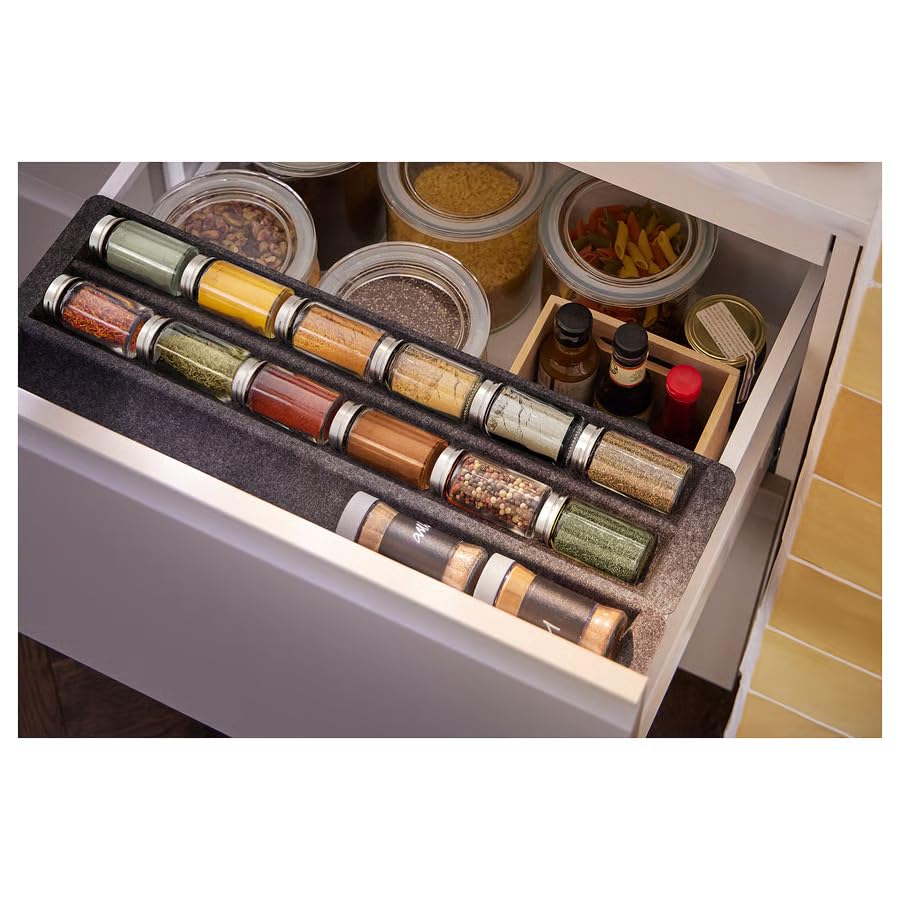 Sliding Drawer Organizer 23 5/8 Inch, Pull-Out Kitchen Drawer Organizer, Sliding Storage Shelf for Spice Jars, Utensils, Kitchen Tools & Pantry Organization, Space Saving Gray Drawer Insert