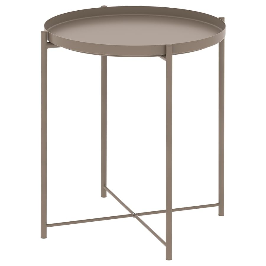 GLADOM Tray Table – Dark Gray-Beige Metal Side Table with Removable Tray, 17.5 x 20.6 Inch Round End Table for Living Room, Bedroom & Small Spaces