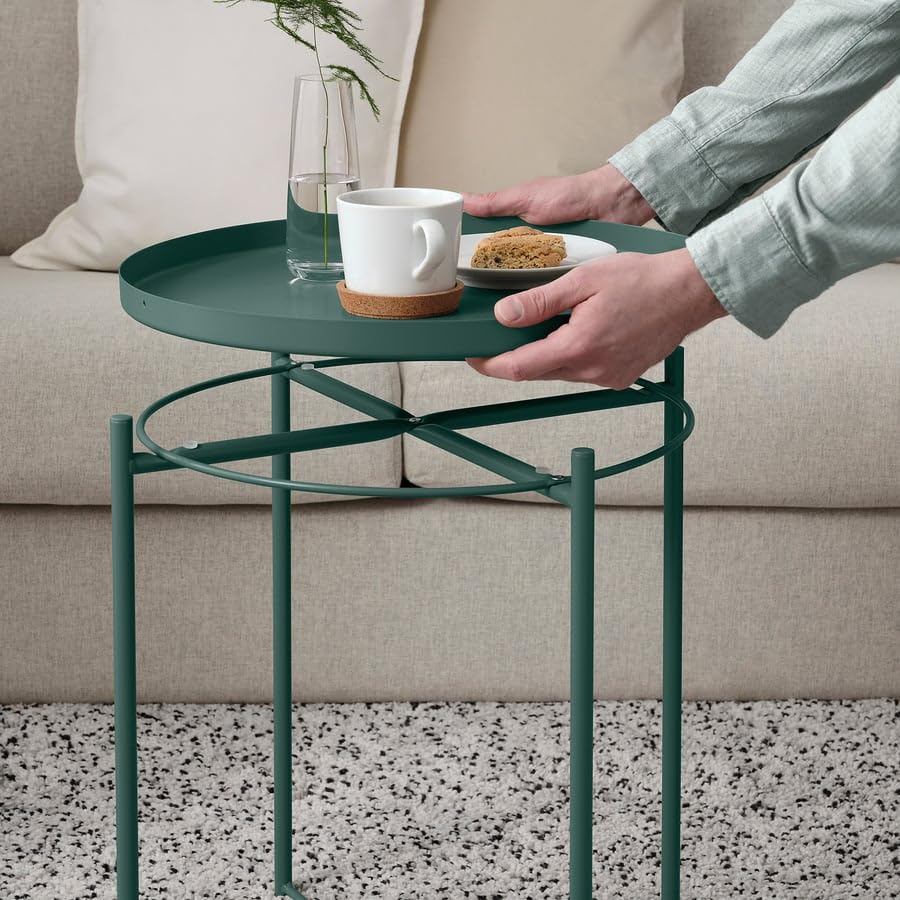 GLADOM Tray Table – Dark Gray-Green Metal Side Table with Removable Tray, 17.5 x 20.6 Inch Round End Table for Living Room, Bedroom & Small Spaces