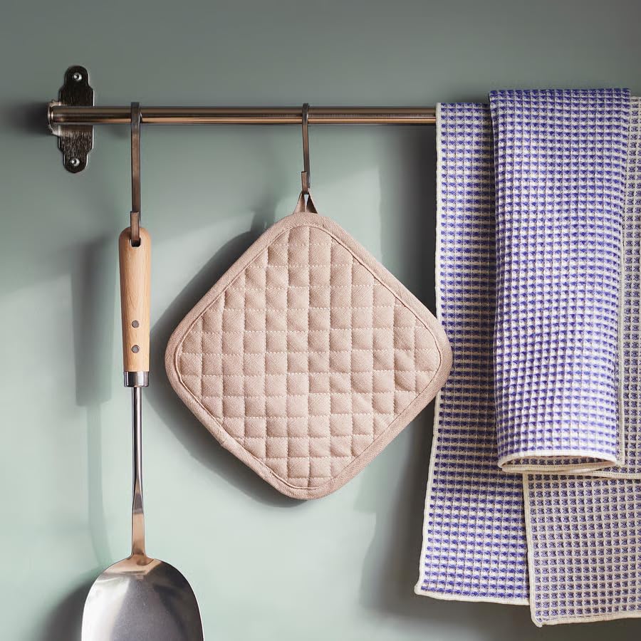 Heat Resistant Pot Holders Set of 2, Quilted Cotton Pot Holders 7x7 Inch, Oven Mitts & Hot Pads for Kitchen, Heat Resistant Potholder for Cooking, Baking & Grilling, Beige
