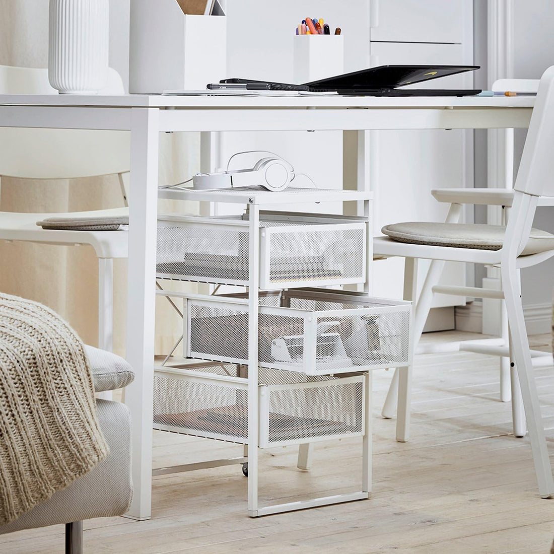 LENNART Drawer Unit – White Steel Storage Organizer with 3 Drawers for Home Office & Workspace