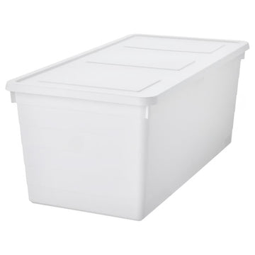 White Storage Box with Lid, Large Plastic Storage Container 15x30x11.75 Inch, Heavy Duty Organizer for Clothes, Blankets & Home Organization,Storage Solution