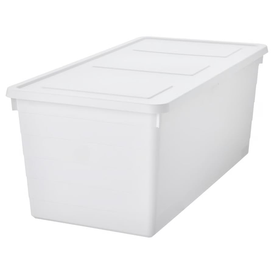 White Storage Box with Lid, Large Plastic Storage Container 15x30x11.75 Inch, Heavy Duty Organizer for Clothes, Blankets & Home Organization,Storage Solution