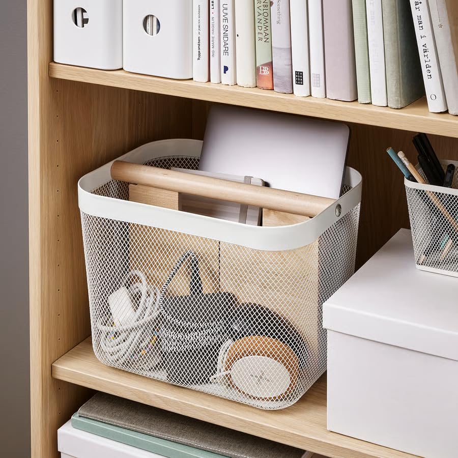 Storage Basket with Compartments White, Multi-Compartment Organizer for Laptop, Office Supplies & Accessories, Shelf Storage Basket for Home Office, Clothes & Toys 13x9.5x9 inch