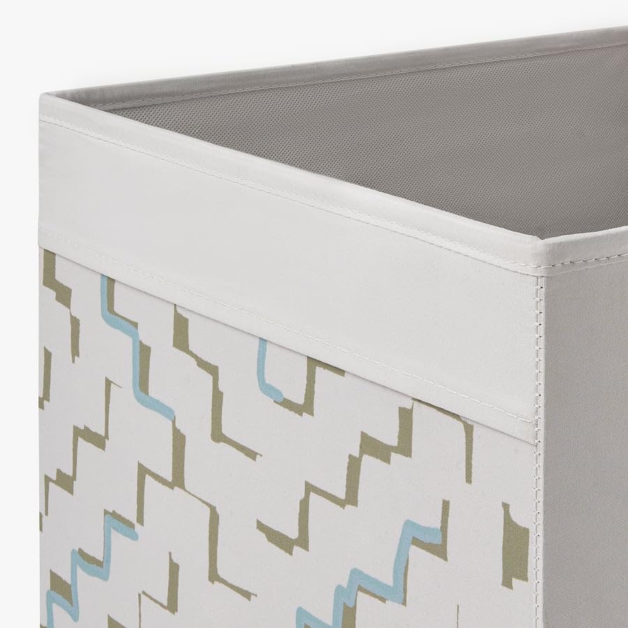 DRÖNA Beige & Turquoise Patterned Fabric Storage Box – Collapsible Cube Organizer Bin 13x15x13 for Shelving Units, Toys, Clothes, Home Storage