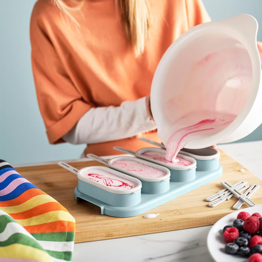 Ice Pop Maker Mold Set – Reusable Homemade Popsicle Molds for Kids & Adults, DIY Frozen Ice Cream & Fruit Pops Maker, BPA-Free Ice Candy Maker, Light Turquoise/Gray