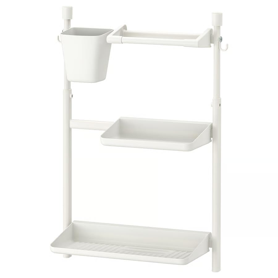 Kitchen Organizer Set – No Drill Wall Mounted Storage Rack with Dish Drainer, Shelf, Kitchen Roll Holder & Container, Space Saving Kitchen Organization System for Countertop & Cabinet Use