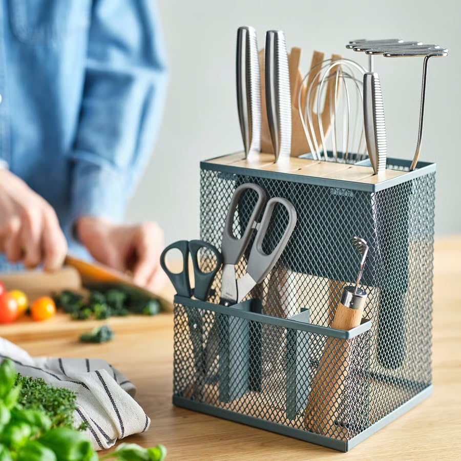 Knife Block Organizer –Knife Holder with Gray Turquoise Insert, Universal Kitchen Knife Storage Block for Countertop, Protective Knife Stand for Knives & Kitchen Utensils
