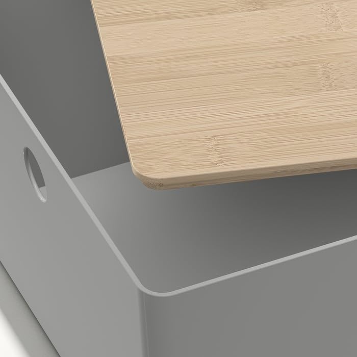 New KUGGIS Storage Box with Lid Light Gray/Bamboo – 10 ¼x13 ¾x6 | Stackable Organizer for Papers, Magazines, Gadgets & Hobby Items | Fits BESTÅ Units | Durable Recycled Plastic