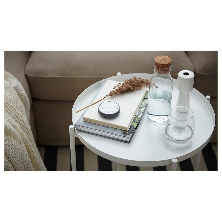 GLADOM Tray Table – White Metal Side Table with Removable Tray, 17.5 x 20.6 Inch Round End Table for Living Room, Bedroom & Small Spaces