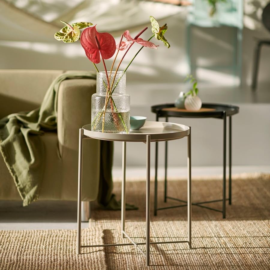 GLADOM Tray Table – Dark Gray-Beige Metal Side Table with Removable Tray, 17.5 x 20.6 Inch Round End Table for Living Room, Bedroom & Small Spaces