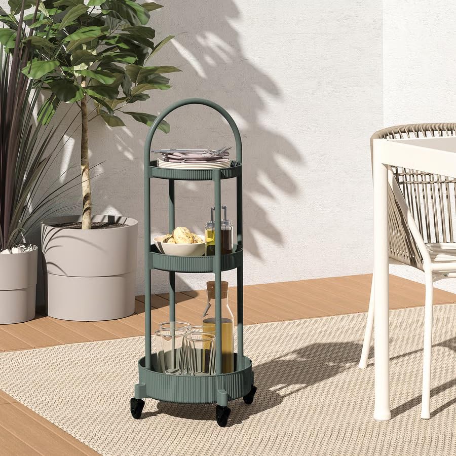 3 Tier Rolling Utility Cart with Wheels –Storage Organizer Trolley for Kitchen, Bathroom, Office & Living Room, Gray Green