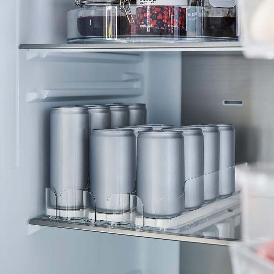 Clear Fridge Drink Organizer Holder for Cans & Bottles – Adjustable Refrigerator Beverage Dispenser Rack, Space Saving Fridge Storage Bin
