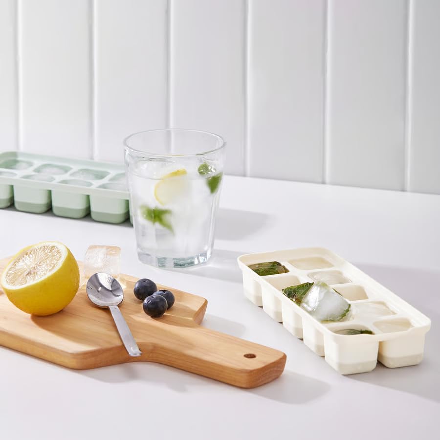 Ice Cube Tray with Lid Set of 2 – Stackable Silicone Ice Cube Maker Mold for Freezer, Spill Proof Ice Tray for Drinks, Whiskey & Cocktails