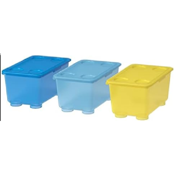 Small Plastic Storage Box with Lid – Yellow/Blue Organizer Bin, 6.75 x 4 Inches – Stackable Container for Desk, Crafts, Toys, or Office Supplies